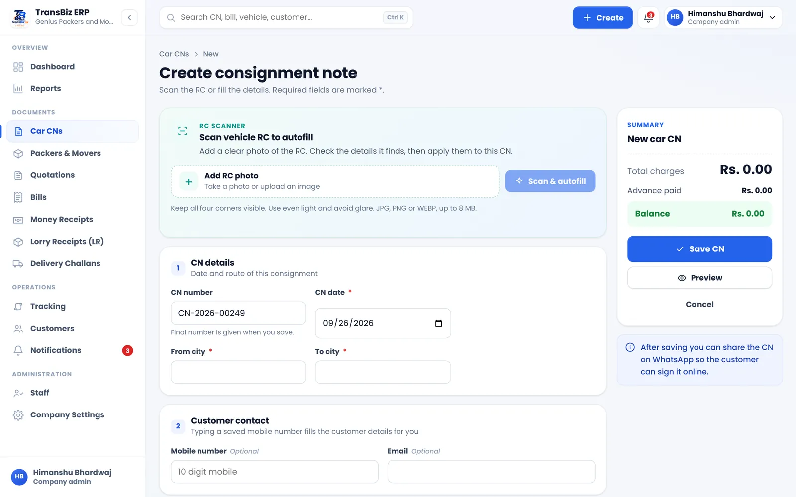 Create CN with RC scan